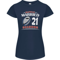 21 Year Wedding Anniversary 21st Rugby Womens Petite Cut T-Shirt Navy Blue