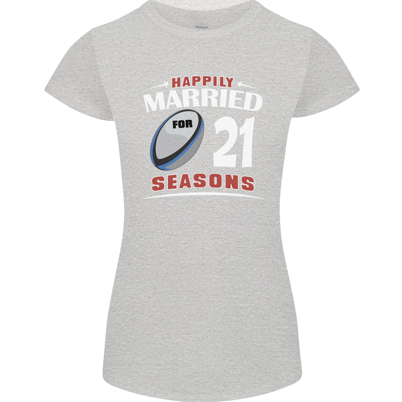 21 Year Wedding Anniversary 21st Rugby Womens Petite Cut T-Shirt Sports Grey