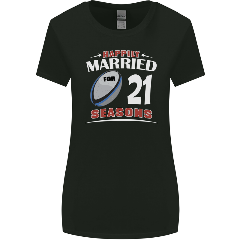 21 Year Wedding Anniversary 21st Rugby Womens Wider Cut T-Shirt Black