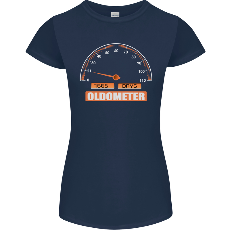 21st Birthday 21 Year Old Ageometer Funny Womens Petite Cut T-Shirt Navy Blue