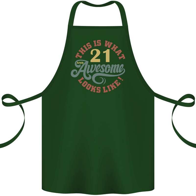 21st Birthday 21 Year Old Awesome Looks Like Cotton Apron 100% Organic Forest Green