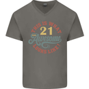 21st Birthday 21 Year Old Awesome Looks Like Mens V-Neck Cotton T-Shirt Charcoal