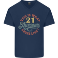 21st Birthday 21 Year Old Awesome Looks Like Mens V-Neck Cotton T-Shirt Navy Blue