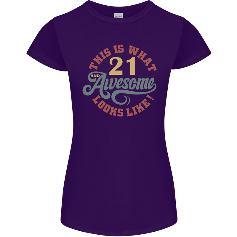 21st Birthday 21 Year Old Awesome Looks Like Womens Petite Cut T-Shirt Purple