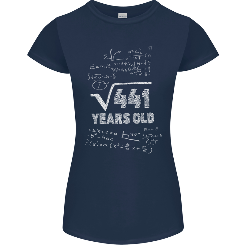 21st Birthday 21 Year Old Geek Funny Maths Womens Petite Cut T-Shirt Navy Blue