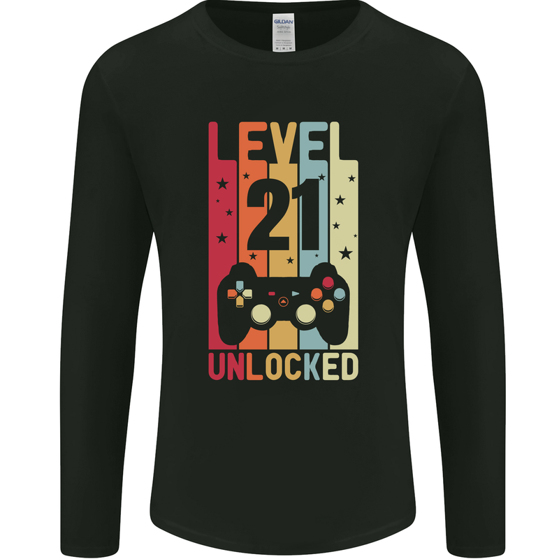 21st Birthday 21 Year Old Level Up Gamming Mens Long Sleeve T-Shirt Black