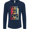 21st Birthday 21 Year Old Level Up Gamming Mens Long Sleeve T-Shirt Navy Blue