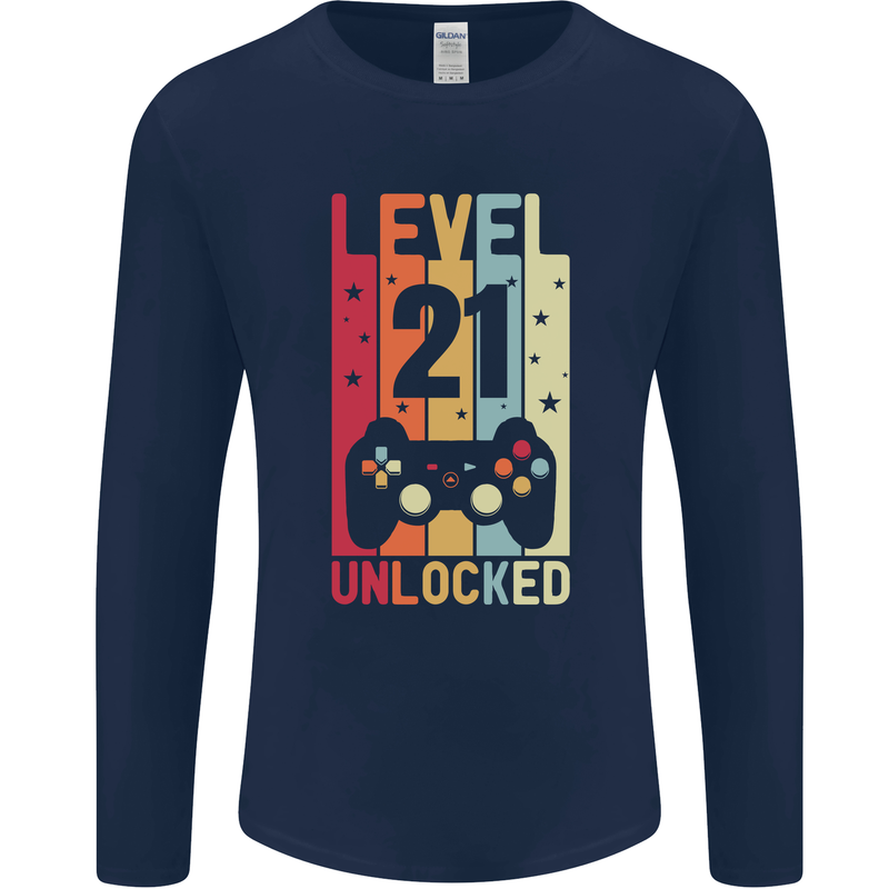 21st Birthday 21 Year Old Level Up Gamming Mens Long Sleeve T-Shirt Navy Blue