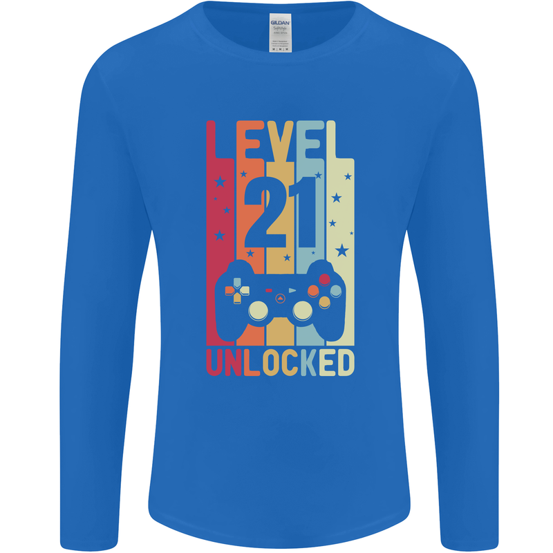 21st Birthday 21 Year Old Level Up Gamming Mens Long Sleeve T-Shirt Royal Blue