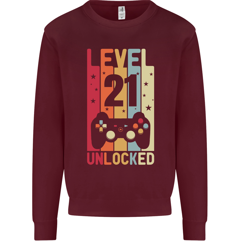 21st Birthday 21 Year Old Level Up Gamming Mens Sweatshirt Jumper Maroon