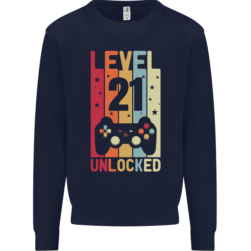 21st Birthday 21 Year Old Level Up Gamming Mens Sweatshirt Jumper Navy Blue