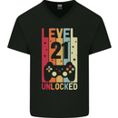 21st Birthday 21 Year Old Level Up Gamming Mens V-Neck Cotton T-Shirt Black