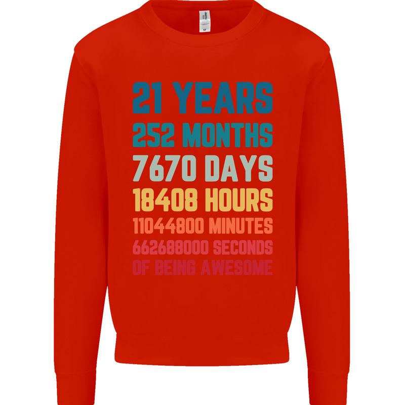 21st Birthday 21 Year Old Mens Sweatshirt Jumper Bright Red