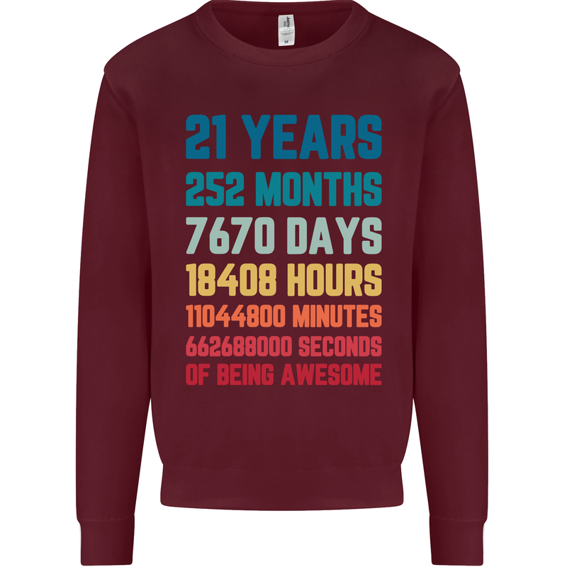 21st Birthday 21 Year Old Mens Sweatshirt Jumper Maroon