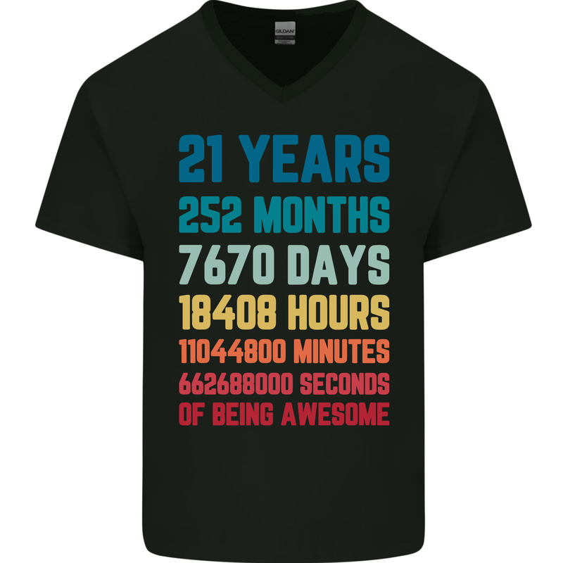 21st Birthday 21 Year Old Mens V-Neck Cotton T-Shirt Black