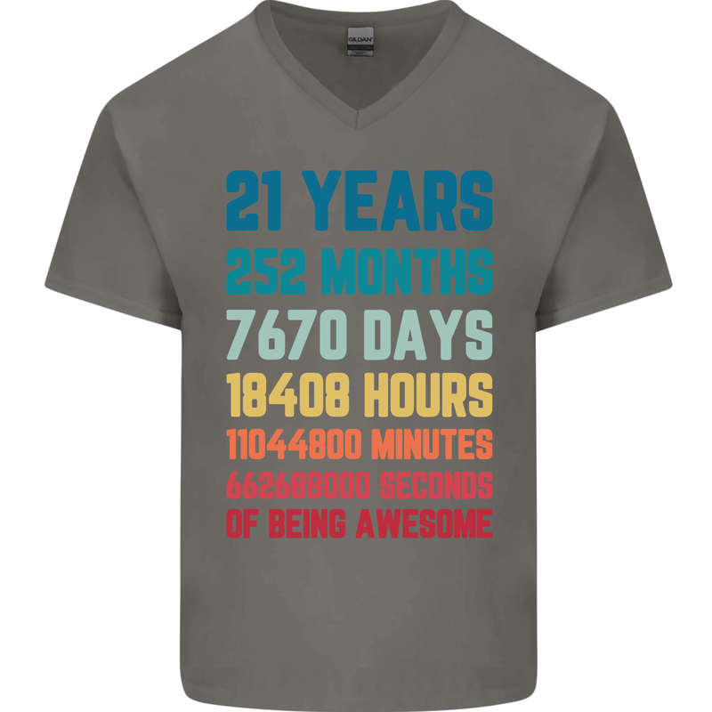 21st Birthday 21 Year Old Mens V-Neck Cotton T-Shirt Charcoal