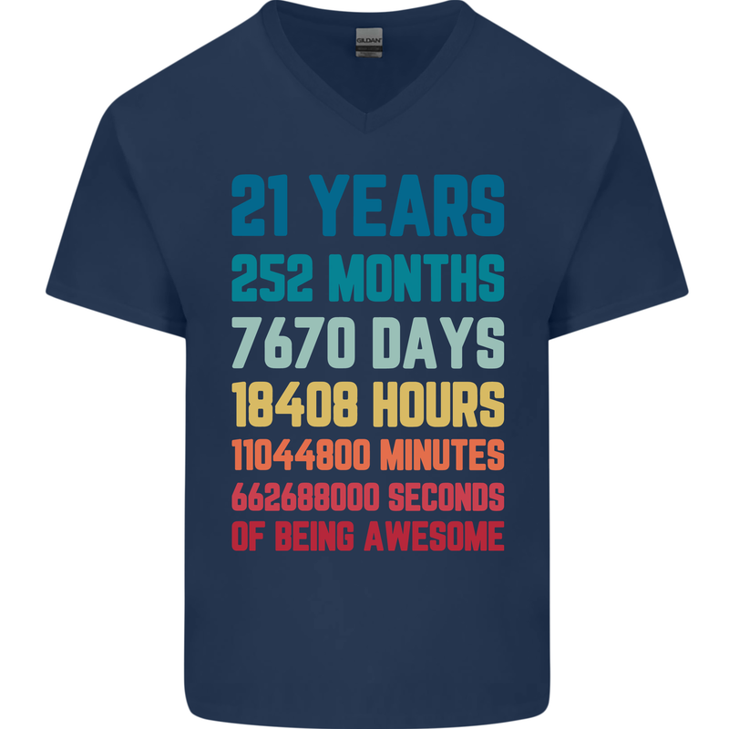 21st Birthday 21 Year Old Mens V-Neck Cotton T-Shirt Navy Blue