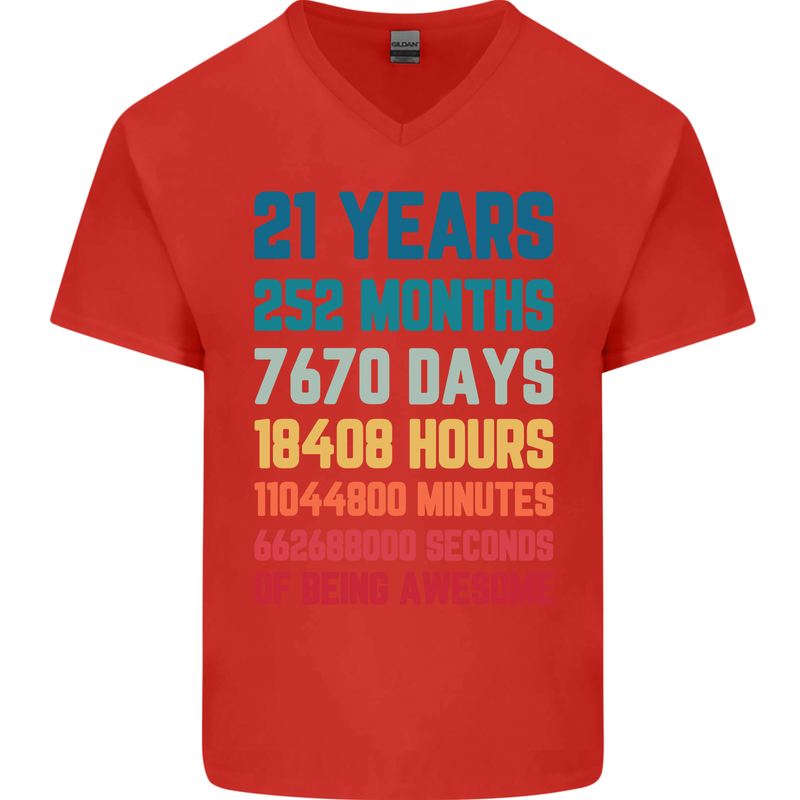 21st Birthday 21 Year Old Mens V-Neck Cotton T-Shirt Red