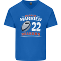 22 Year Wedding Anniversary 22nd Rugby Mens V-Neck Cotton T-Shirt Royal Blue