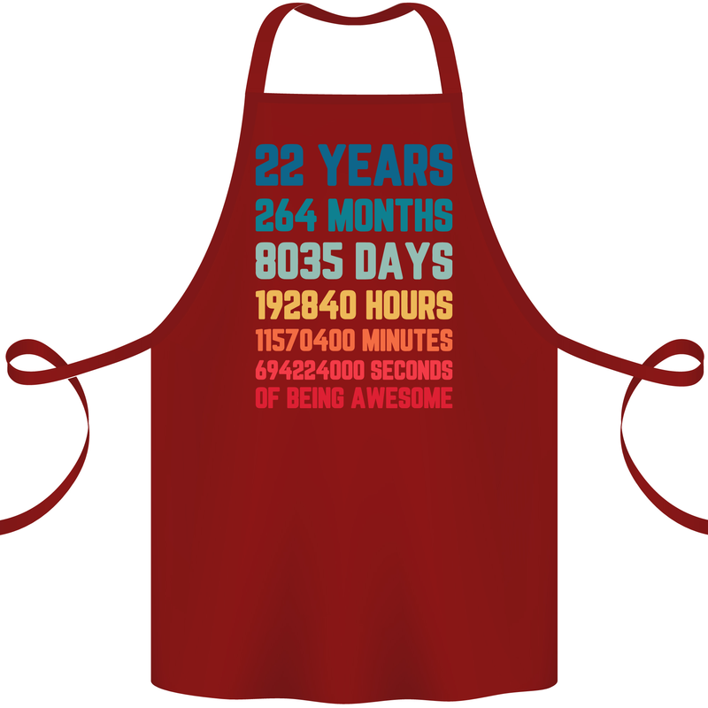 22nd Birthday 22 Year Old Cotton Apron 100% Organic Maroon