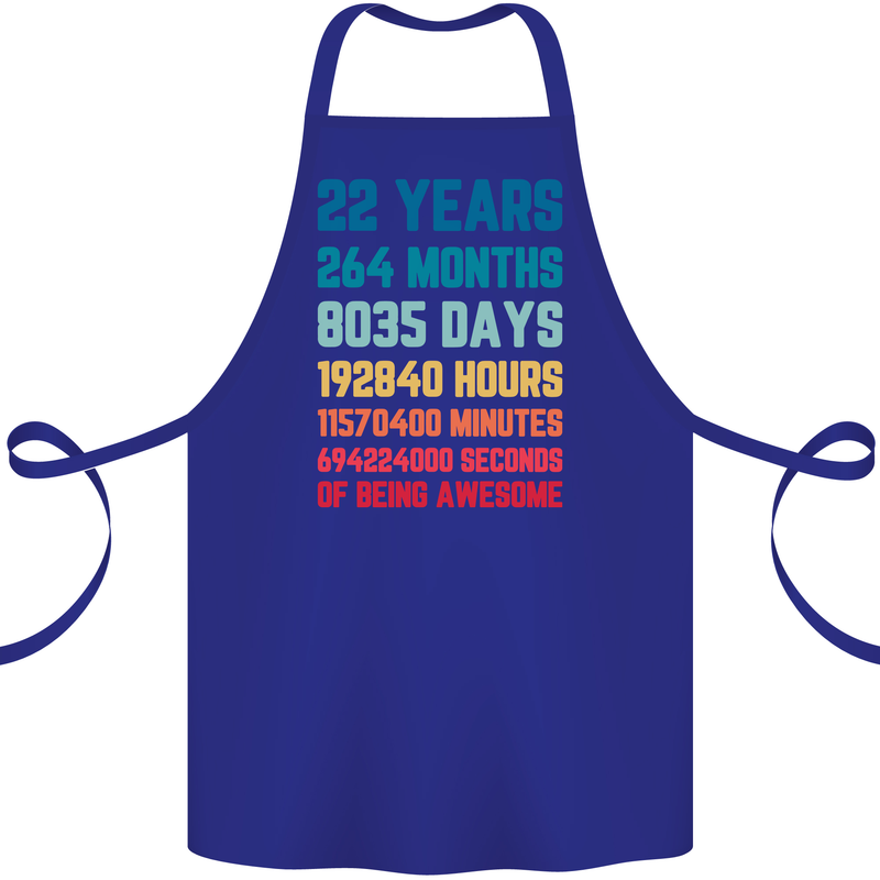 22nd Birthday 22 Year Old Cotton Apron 100% Organic Royal Blue