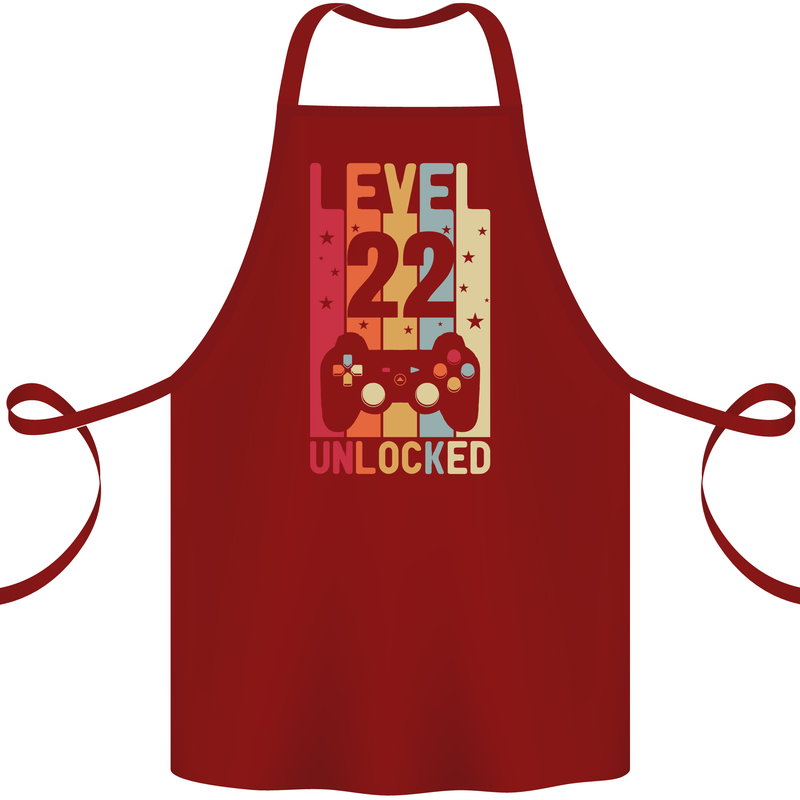 22nd Birthday 22 Year Old Level Up Gamming Cotton Apron 100% Organic Maroon