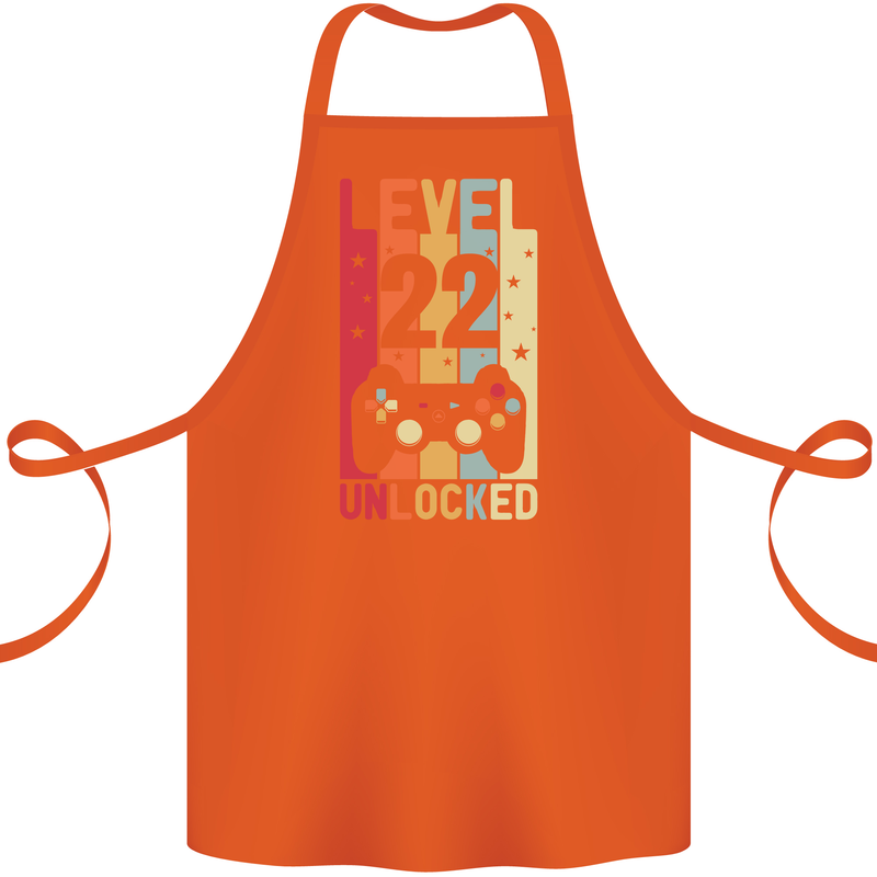 22nd Birthday 22 Year Old Level Up Gamming Cotton Apron 100% Organic Orange