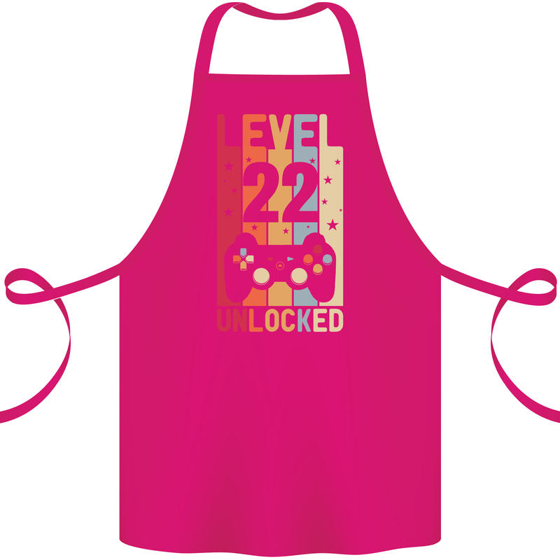 22nd Birthday 22 Year Old Level Up Gamming Cotton Apron 100% Organic Pink