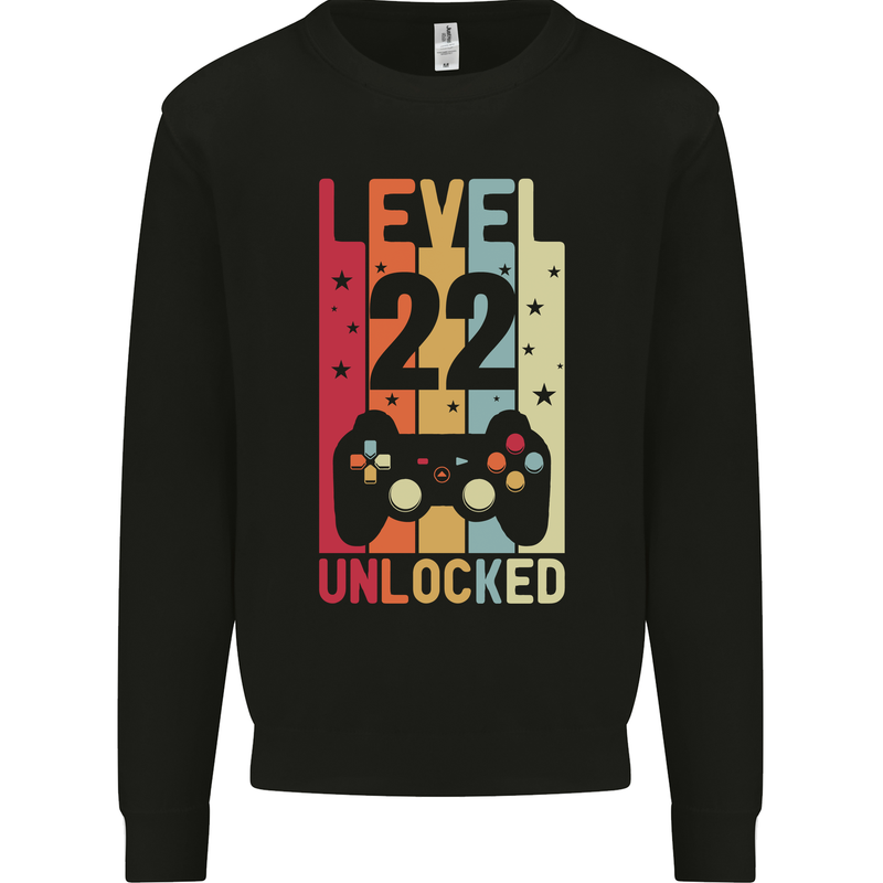 22nd Birthday 22 Year Old Level Up Gamming Mens Sweatshirt Jumper Black