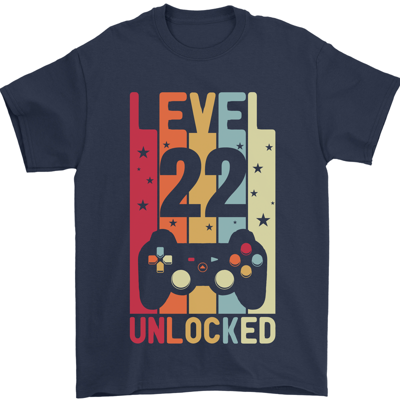 22nd Birthday 22 Year Old Level Up Gamming Mens T-Shirt 100% Cotton Navy Blue