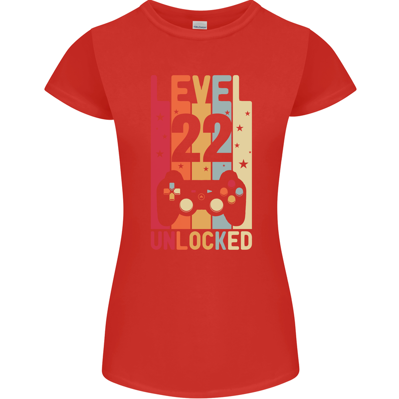 22nd Birthday 22 Year Old Level Up Gamming Womens Petite Cut T-Shirt Red