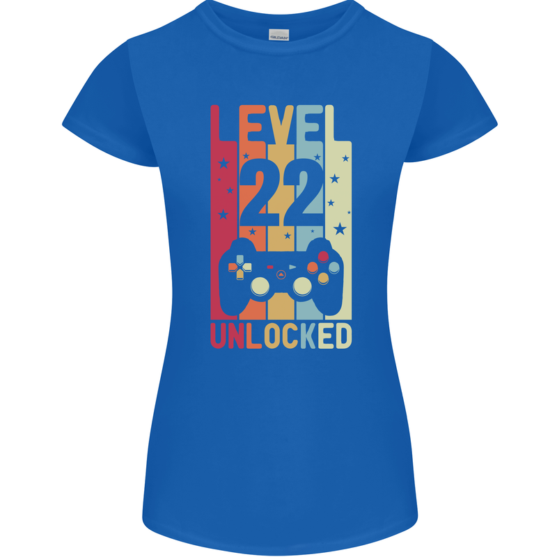 22nd Birthday 22 Year Old Level Up Gamming Womens Petite Cut T-Shirt Royal Blue