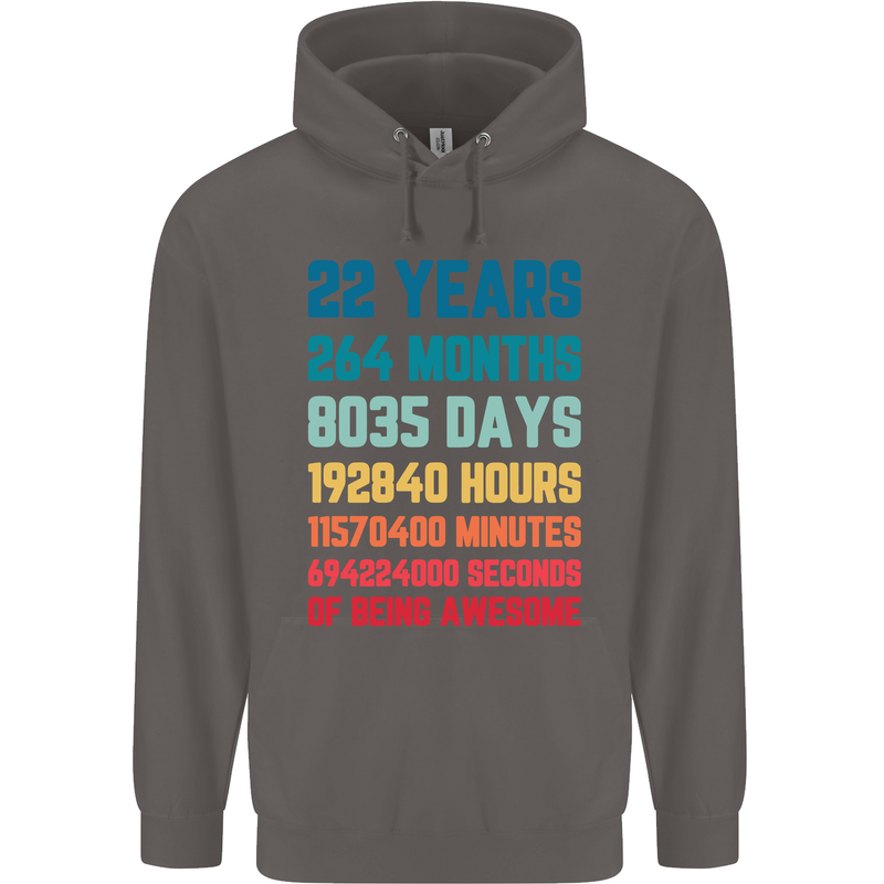 22nd Birthday 22 Year Old Mens 80% Cotton Hoodie Charcoal