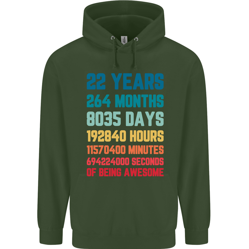 22nd Birthday 22 Year Old Mens 80% Cotton Hoodie Forest Green