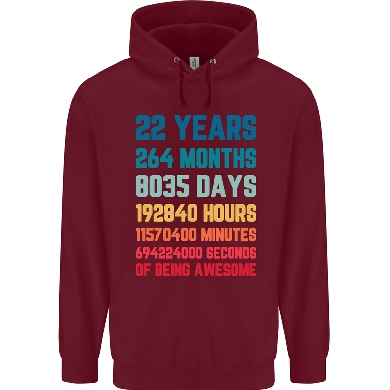 22nd Birthday 22 Year Old Mens 80% Cotton Hoodie Maroon