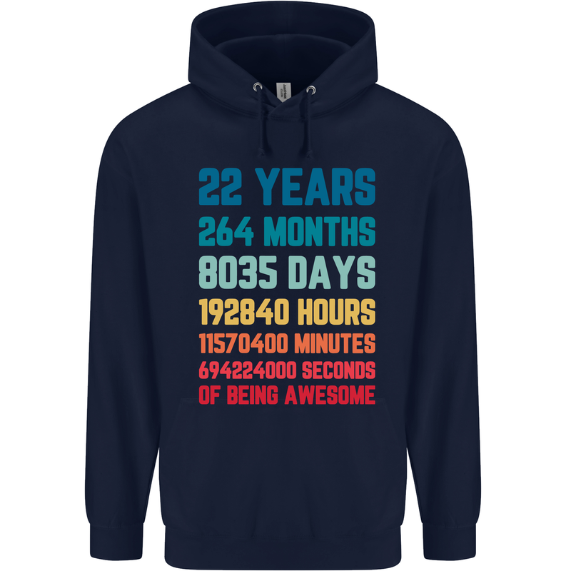 22nd Birthday 22 Year Old Mens 80% Cotton Hoodie Navy Blue