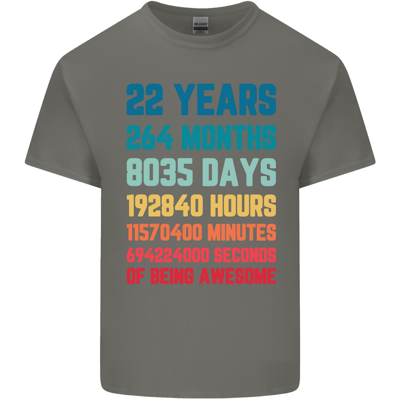 22nd Birthday 22 Year Old Mens Cotton T-Shirt Tee Top Charcoal