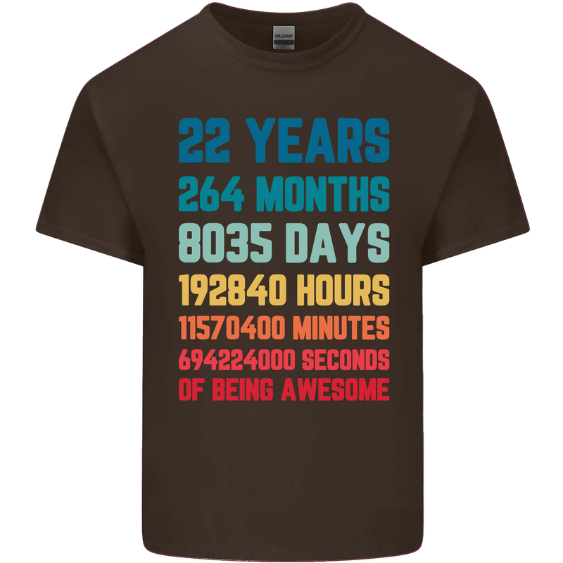 22nd Birthday 22 Year Old Mens Cotton T-Shirt Tee Top Dark Chocolate
