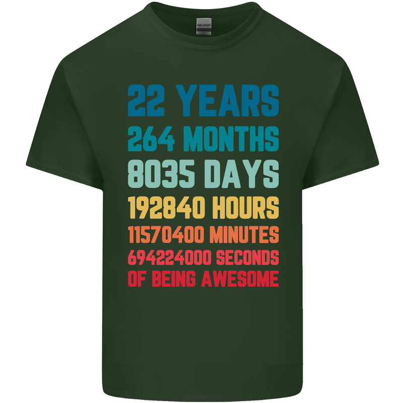 22nd Birthday 22 Year Old Mens Cotton T-Shirt Tee Top Forest Green