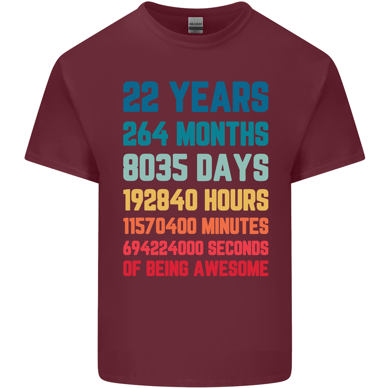 22nd Birthday 22 Year Old Mens Cotton T-Shirt Tee Top Maroon