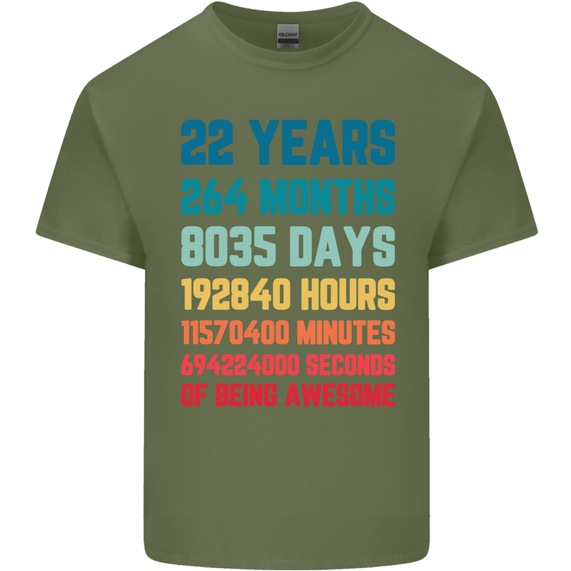 22nd Birthday 22 Year Old Mens Cotton T-Shirt Tee Top Military Green