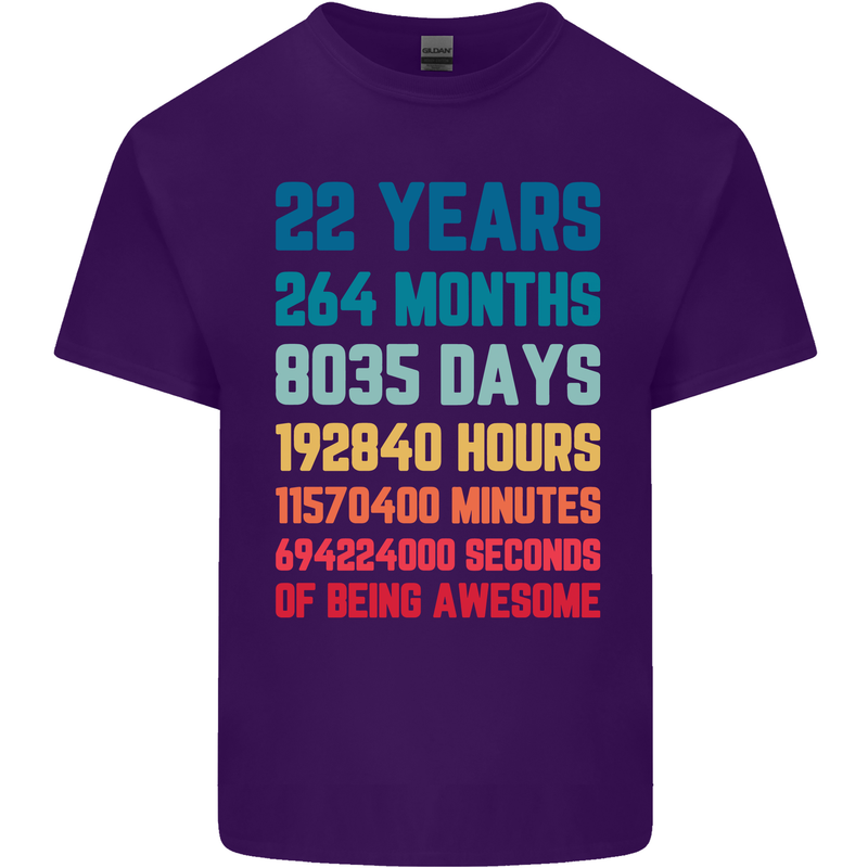 22nd Birthday 22 Year Old Mens Cotton T-Shirt Tee Top Purple