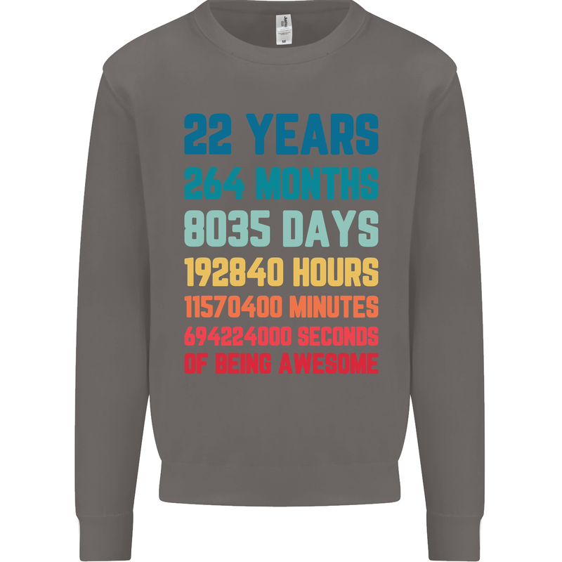 22nd Birthday 22 Year Old Mens Sweatshirt Jumper Charcoal