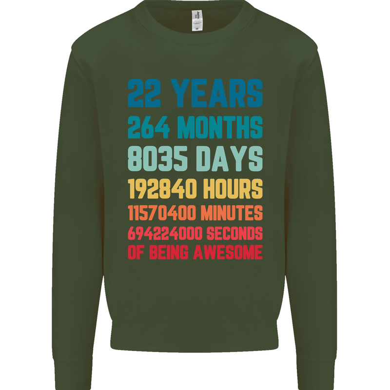 22nd Birthday 22 Year Old Mens Sweatshirt Jumper Forest Green