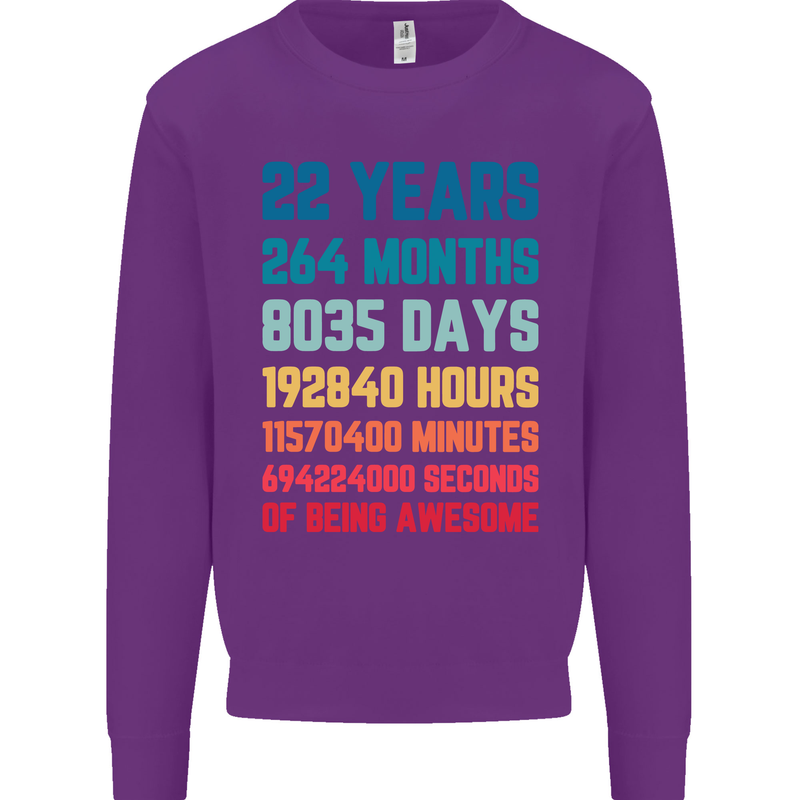 22nd Birthday 22 Year Old Mens Sweatshirt Jumper Purple