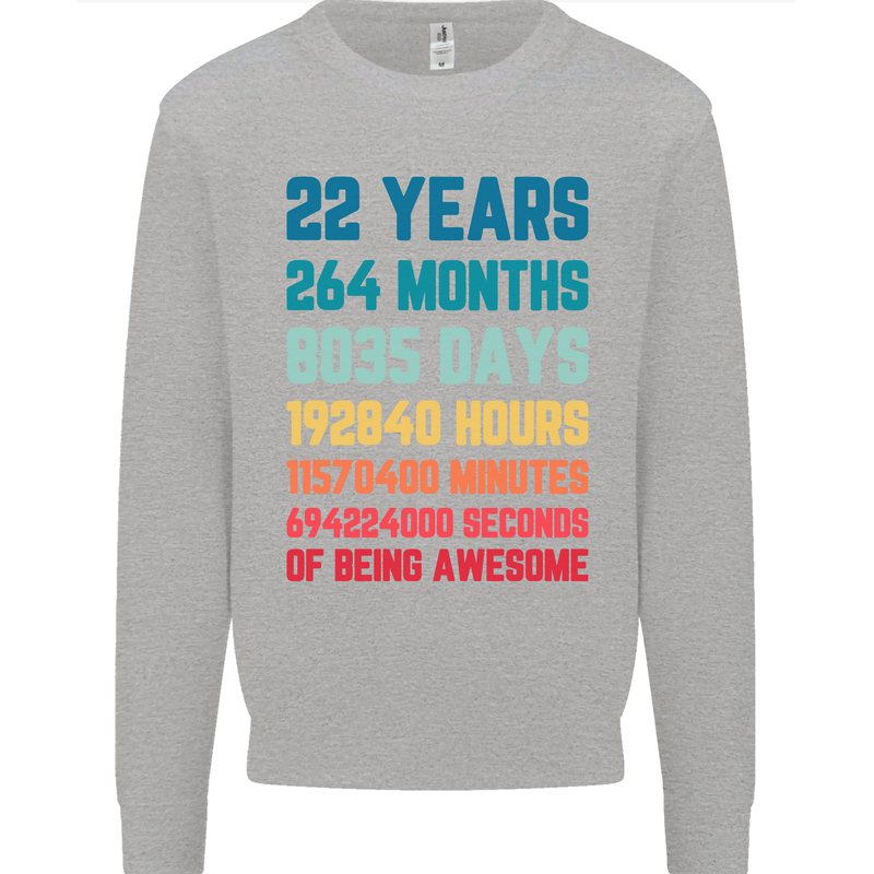 22nd Birthday 22 Year Old Mens Sweatshirt Jumper Sports Grey