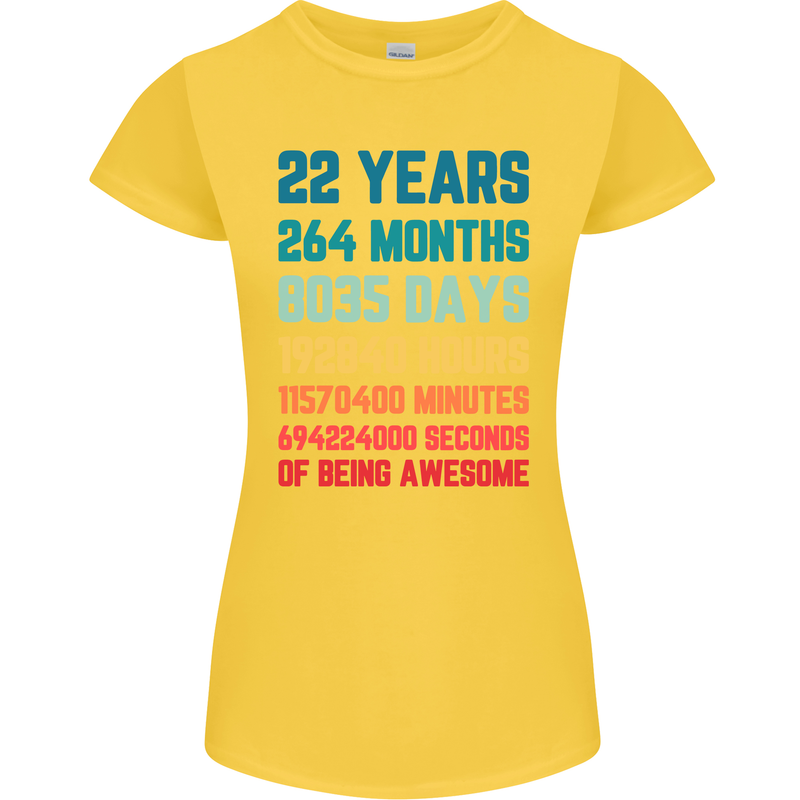 22nd Birthday 22 Year Old Womens Petite Cut T-Shirt Yellow