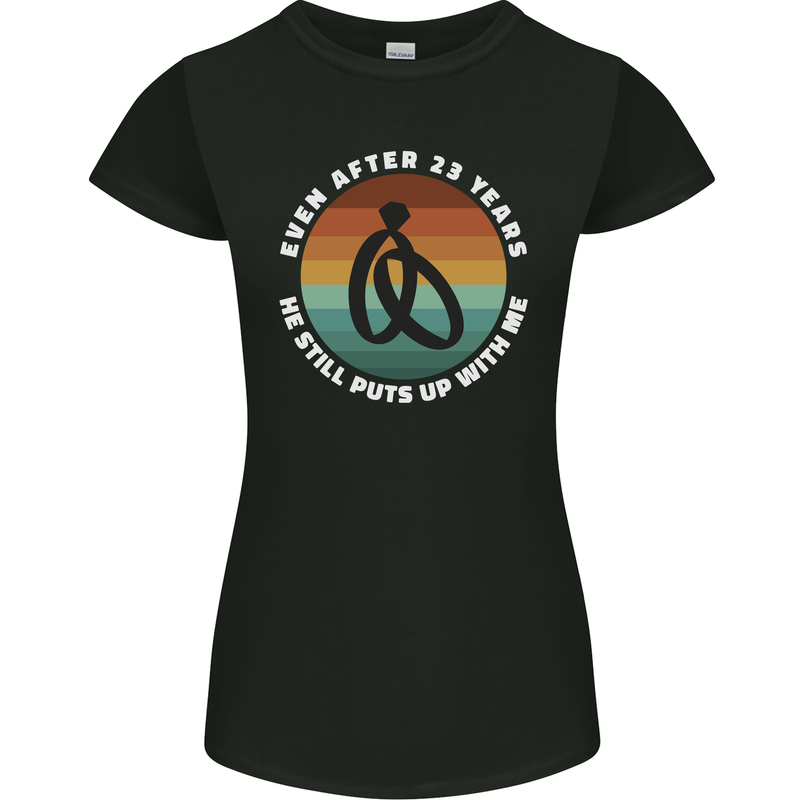 23 Year Wedding Anniversary 23rd Marriage Womens Petite Cut T-Shirt Black