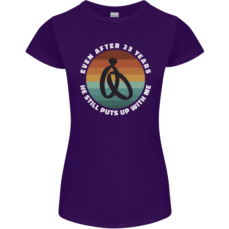 23 Year Wedding Anniversary 23rd Marriage Womens Petite Cut T-Shirt Purple