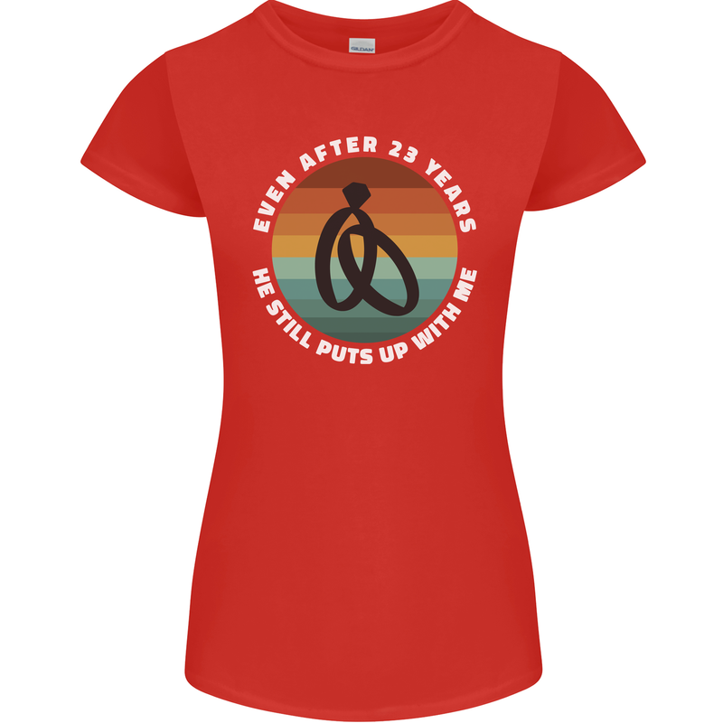 23 Year Wedding Anniversary 23rd Marriage Womens Petite Cut T-Shirt Red